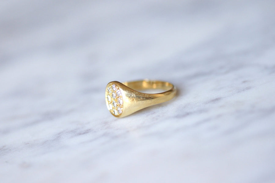 Yellow gold and diamonds signet ring - Galerie Pénélope