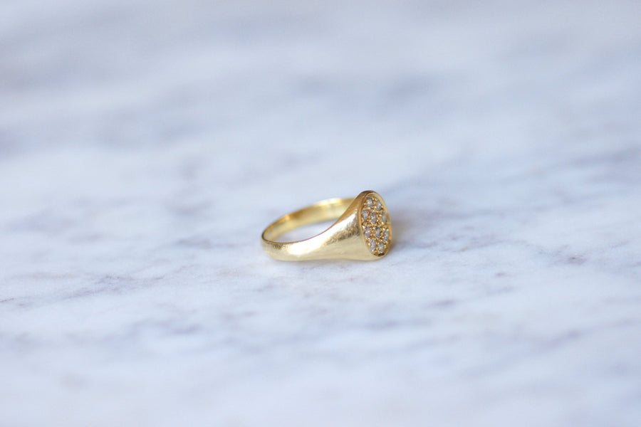 Yellow gold and diamonds signet ring - Galerie Pénélope