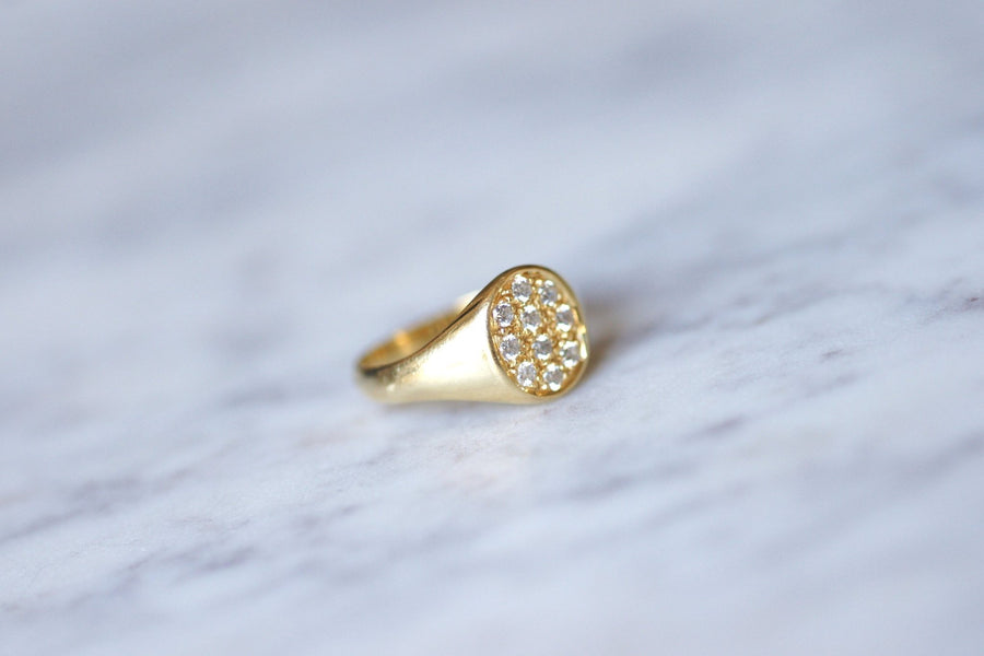 Yellow gold and diamonds signet ring - Galerie Pénélope