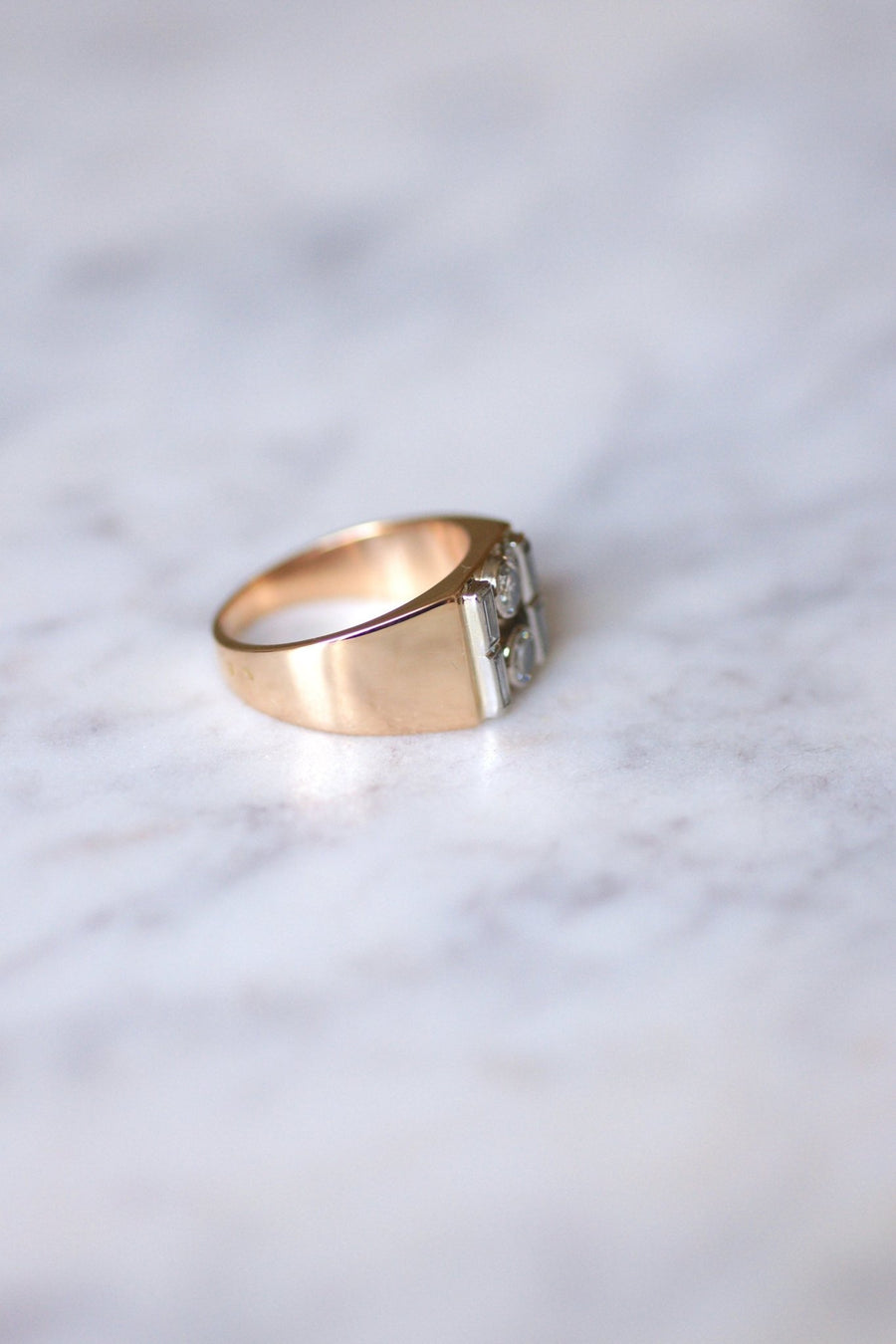 Pink gold, platinum, and diamond signet ring - Penelope Gallery