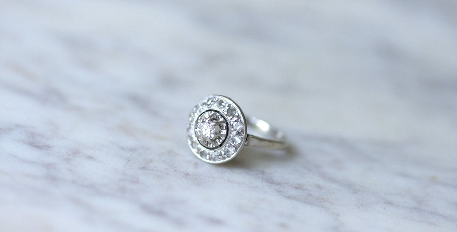 Art Deco round diamond target ring - Galerie Pénélope