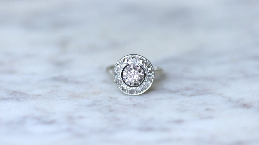 Art Deco round diamond target ring - Galerie Pénélope