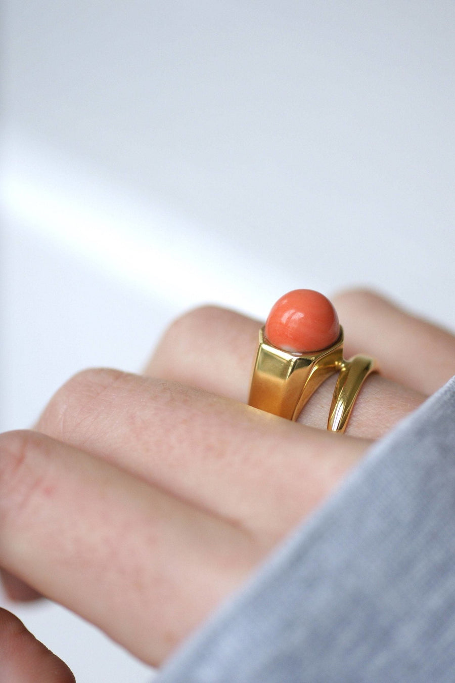Gold and coral nail ring - Penelope Gallery