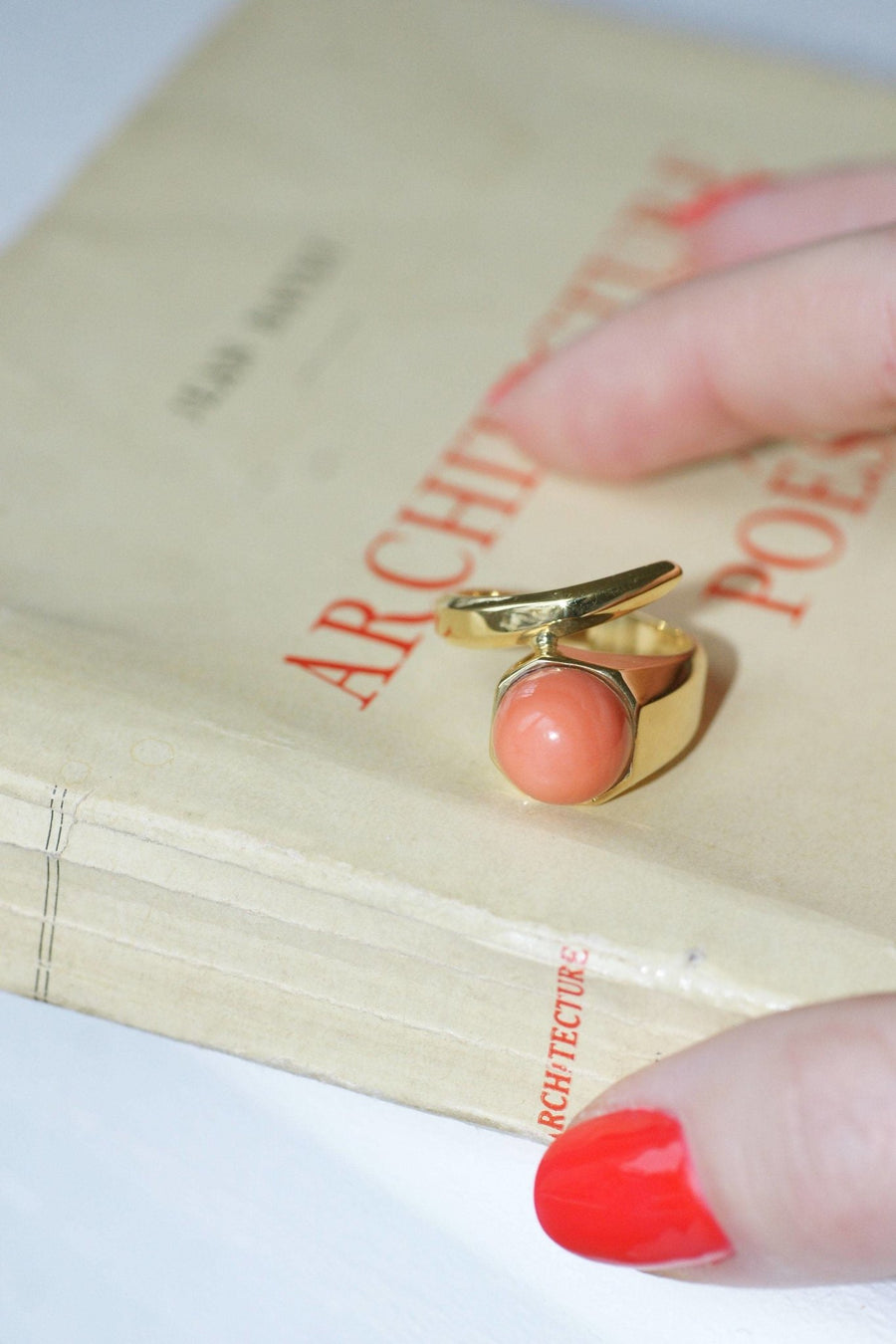 Gold and coral nail ring - Penelope Gallery