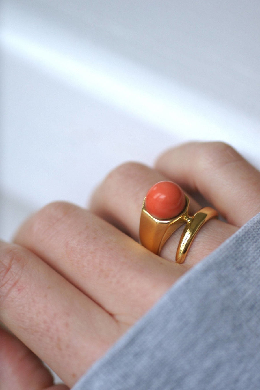 Gold and coral nail ring - Penelope Gallery