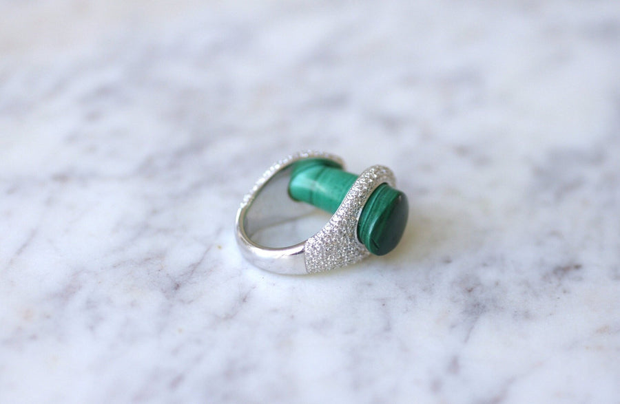 Gucci Cocktail Ring, malachite and diamonds on white gold - Penelope Gallery