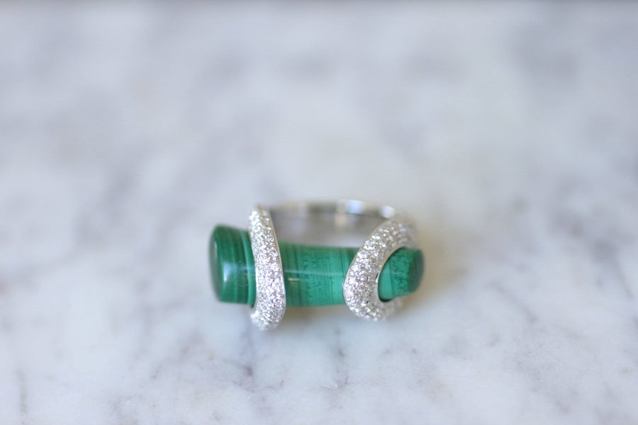 Gucci Cocktail Ring, malachite and diamonds on white gold - Penelope Gallery