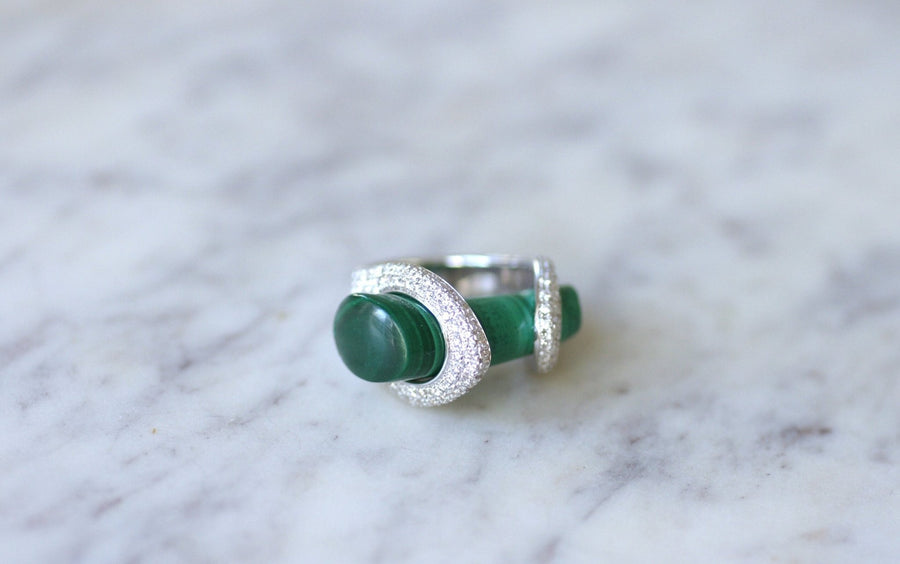 Gucci Cocktail Ring, malachite and diamonds on white gold - Penelope Gallery