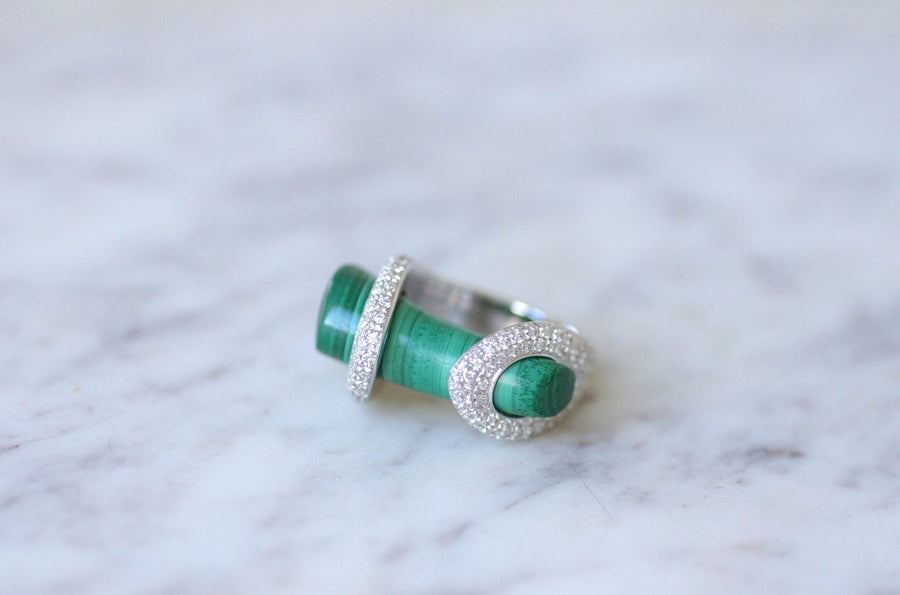 Gucci Cocktail Ring, malachite and diamonds on white gold - Penelope Gallery