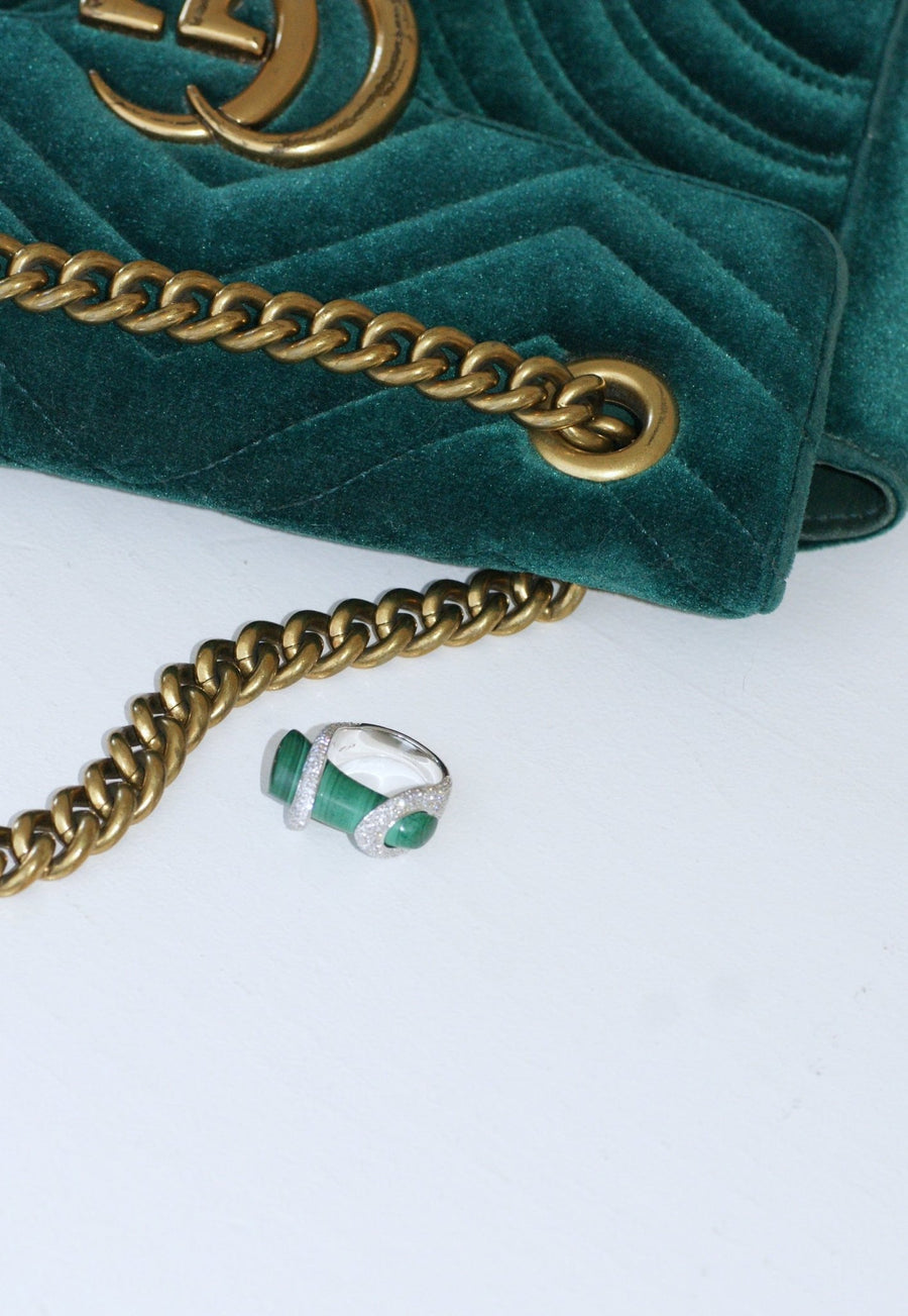 Gucci Cocktail Ring, malachite and diamonds on white gold - Penelope Gallery