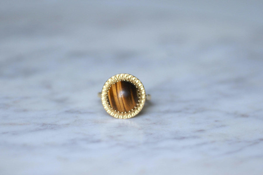 Vintage yellow gold and tiger eye quartz cocktail ring - Penelope Gallery