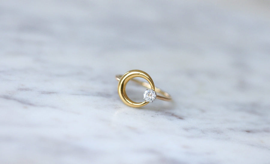 Diamond and gold crescent moon ring - Galerie Pénélope