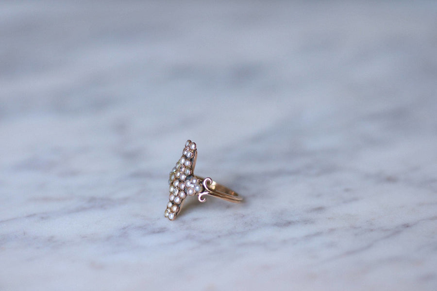 Pink gold cross ring with pearls and diamonds - Galerie Pénélope