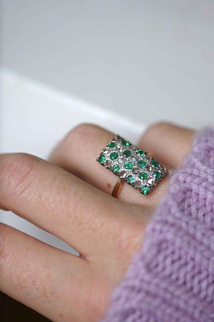 Emerald and diamond checkerboard ring - Penelope Gallery
