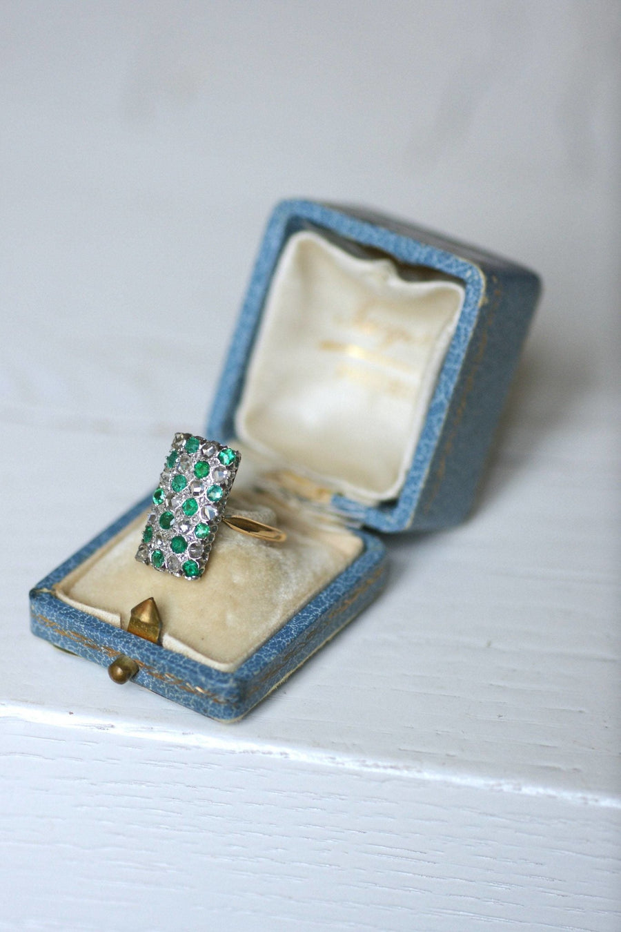 Emerald and diamond checkerboard ring - Penelope Gallery