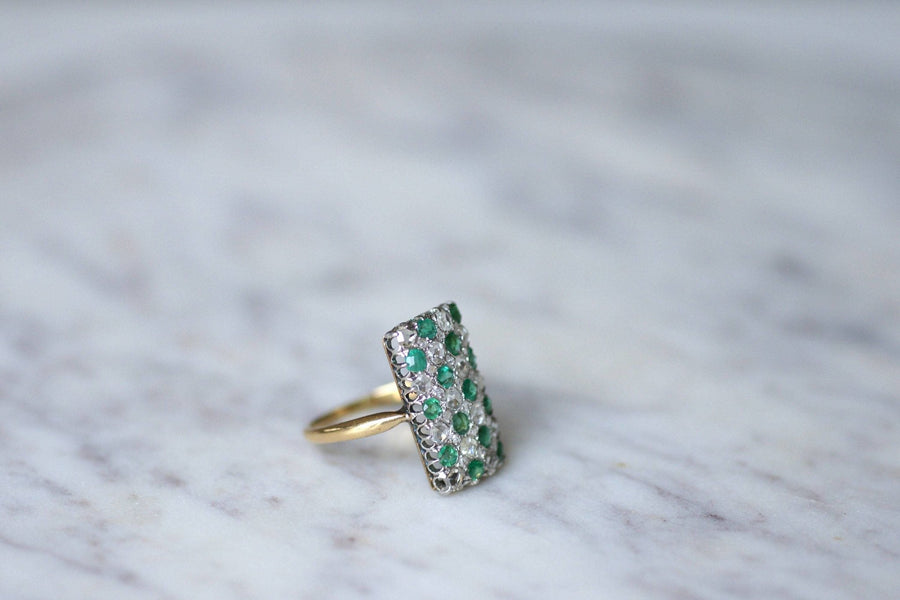 Emerald and diamond checkerboard ring - Penelope Gallery