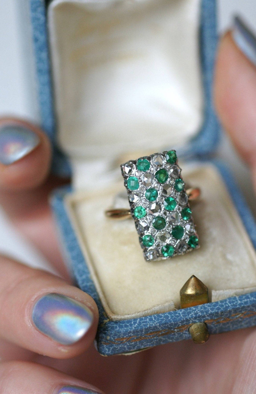 Emerald and diamond checkerboard ring - Penelope Gallery