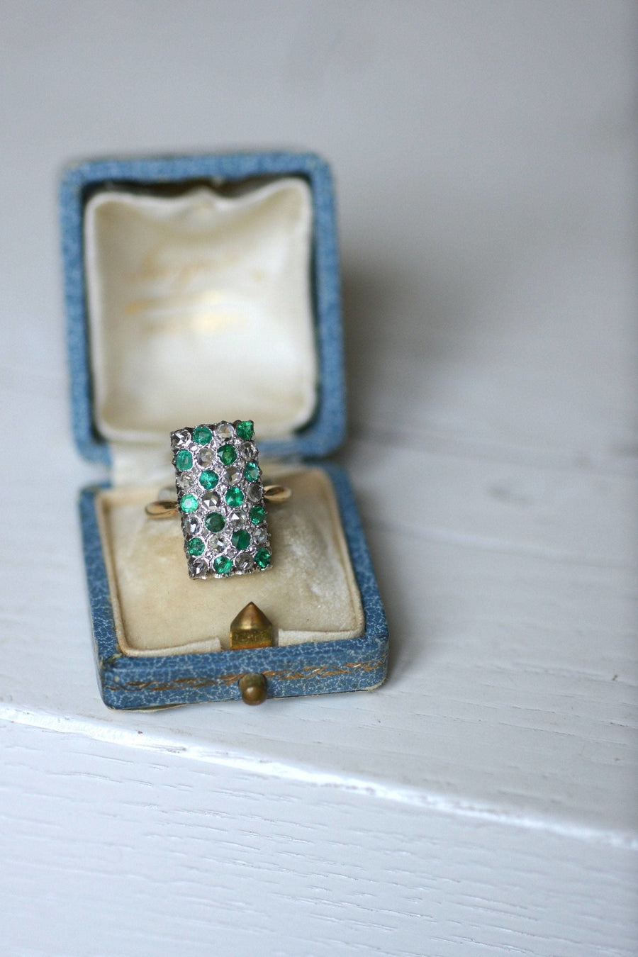 Emerald and diamond checkerboard ring - Penelope Gallery