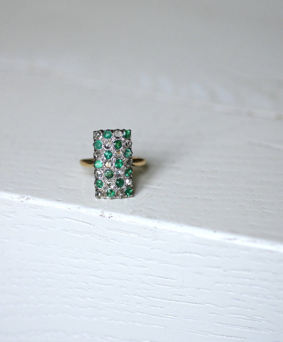 Emerald and diamond checkerboard ring - Penelope Gallery
