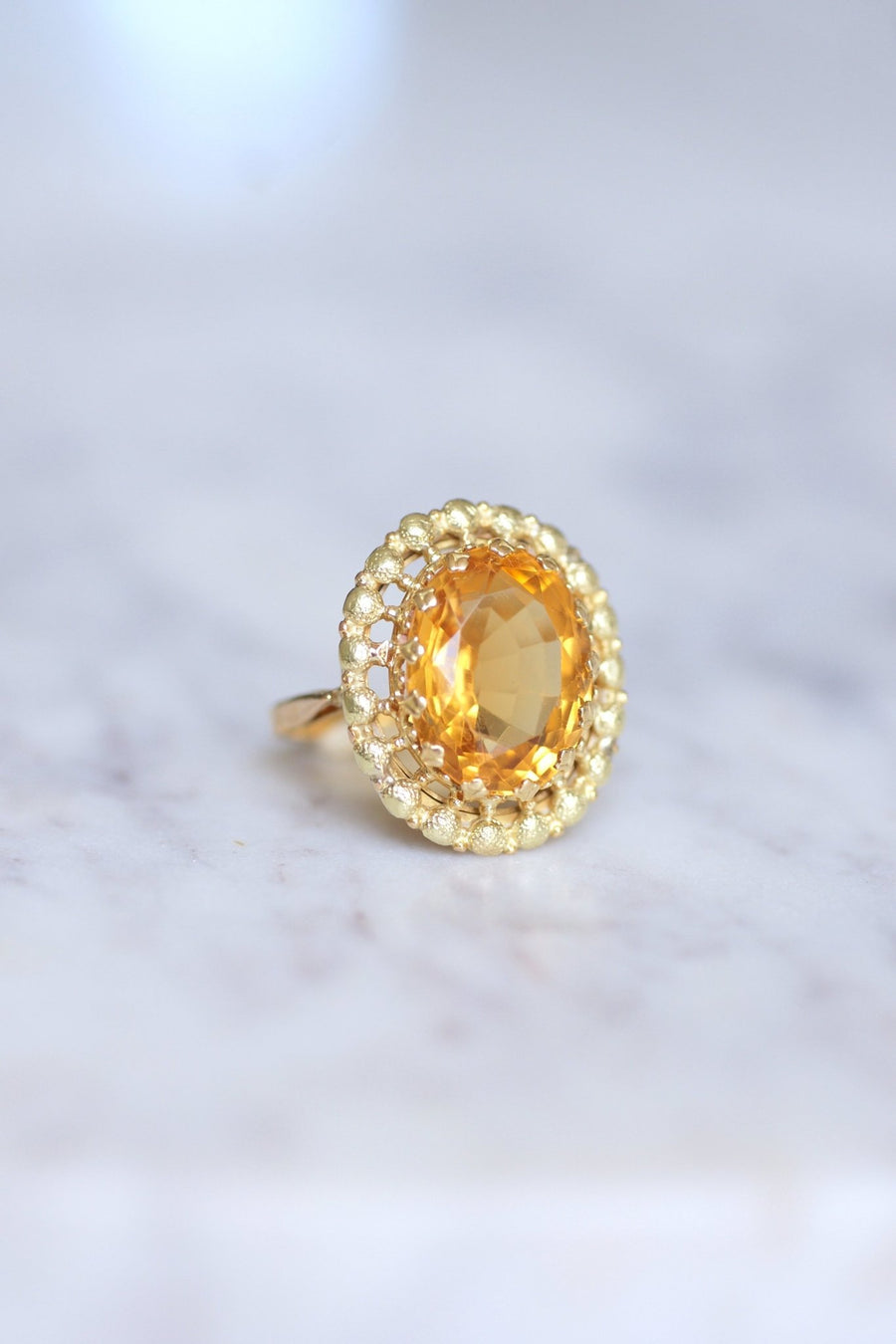 Antique citrine cocktail ring on 18Kt yellow and green gold - Galerie Pénélope