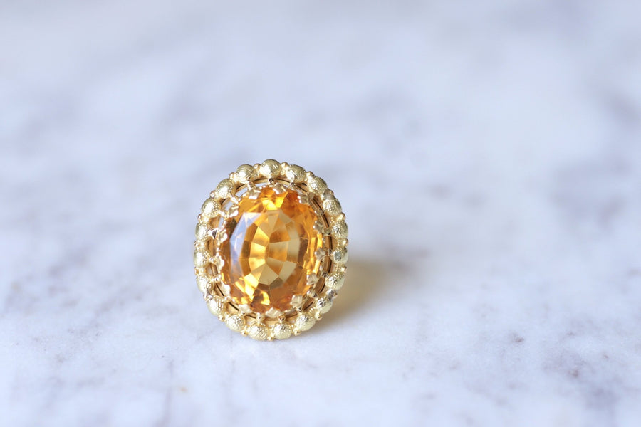 Antique citrine cocktail ring on 18Kt yellow and green gold - Galerie Pénélope