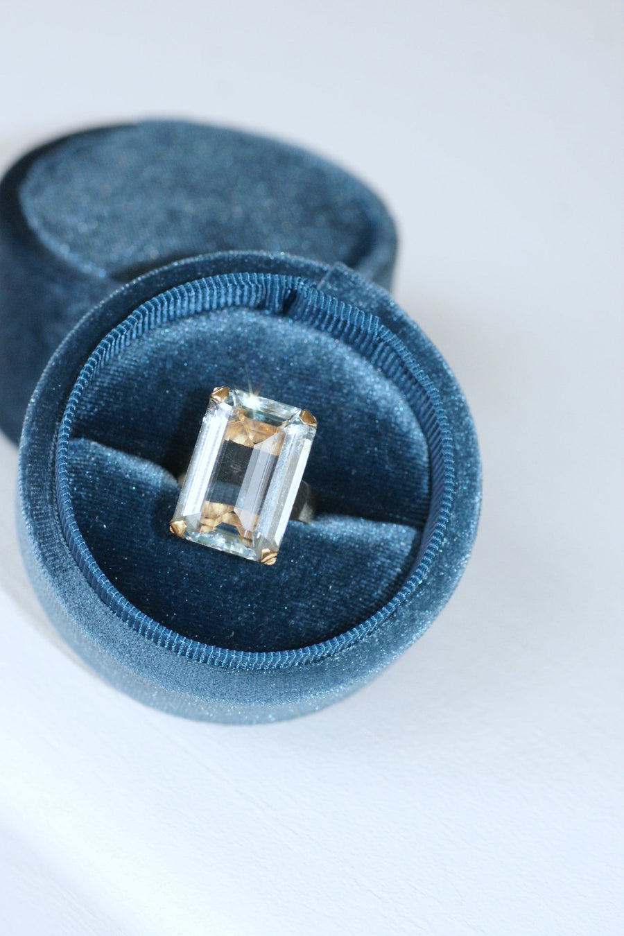 Vintage Aquamarine Cocktail Ring 15 Cts on pink gold - Galerie Pénélope