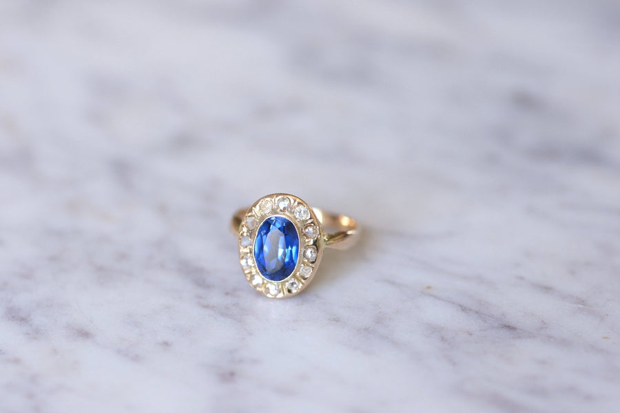 Antique synthetic sapphire and diamond engagement ring - Penelope Gallery
