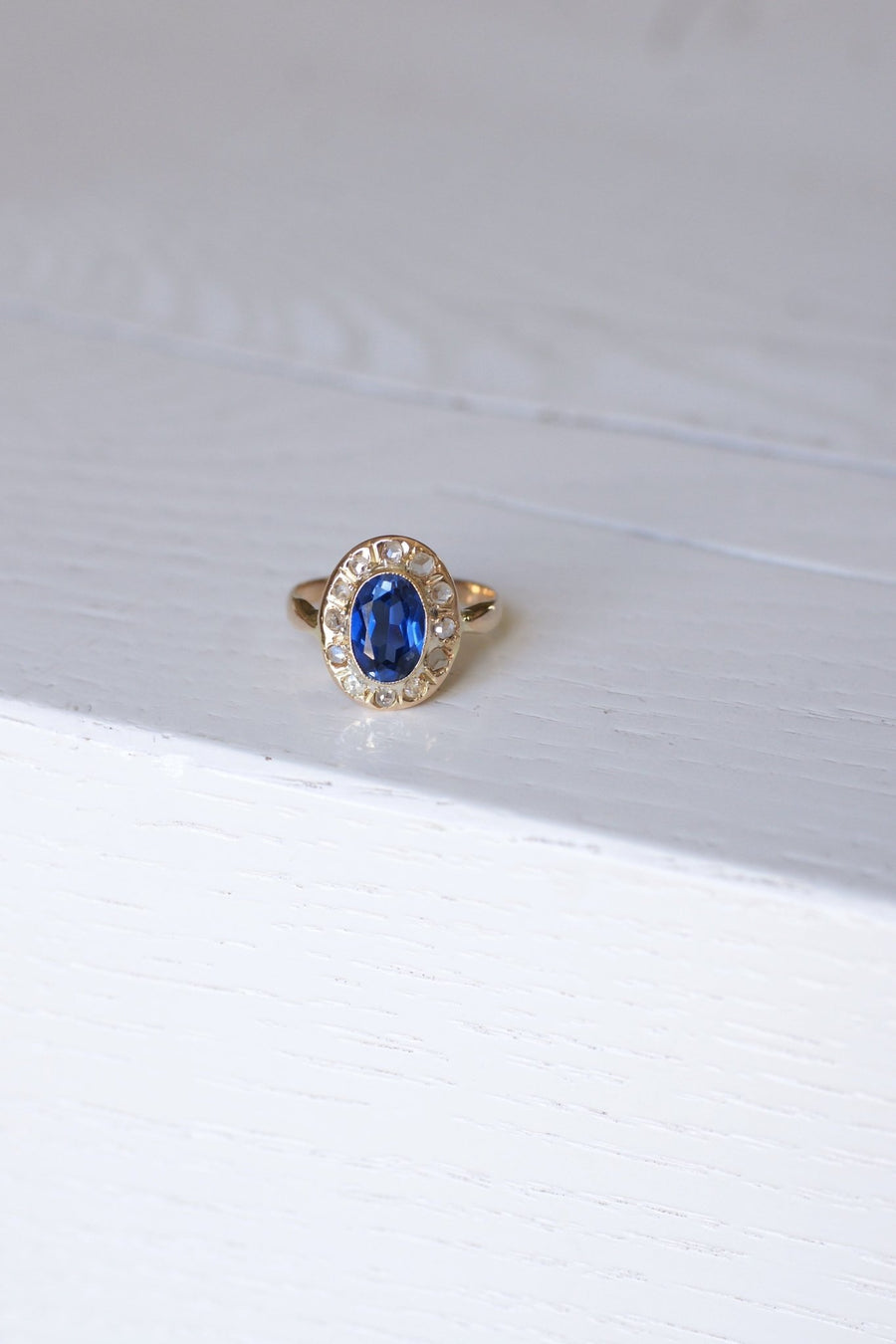 Antique synthetic sapphire and diamond engagement ring - Penelope Gallery