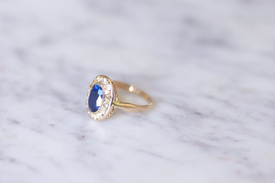 Antique synthetic sapphire and diamond engagement ring - Penelope Gallery