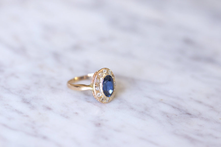 Antique synthetic sapphire and diamond engagement ring - Penelope Gallery