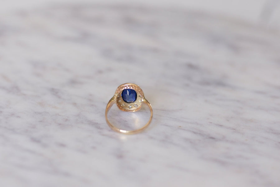 Antique synthetic sapphire and diamond engagement ring - Penelope Gallery