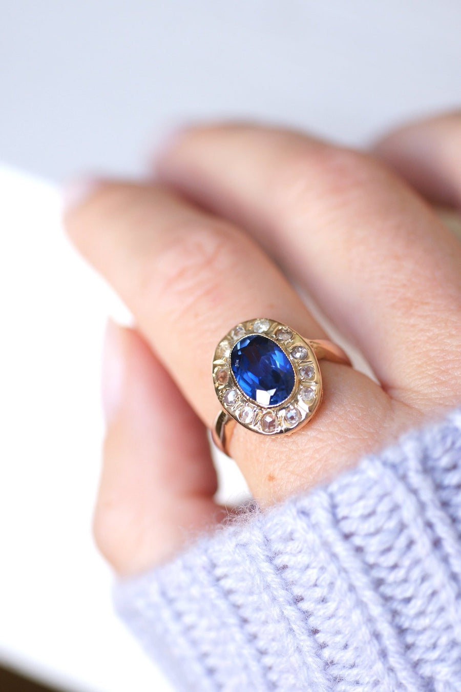 Antique synthetic sapphire and diamond engagement ring - Penelope Gallery