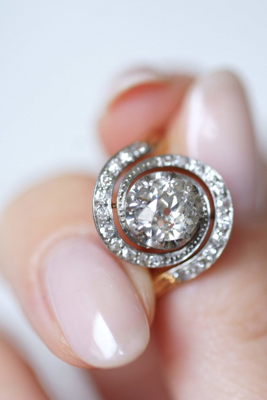 Antique Tourbillon Diamond Engagement Ring 1.33 Cts - Penelope Gallery
