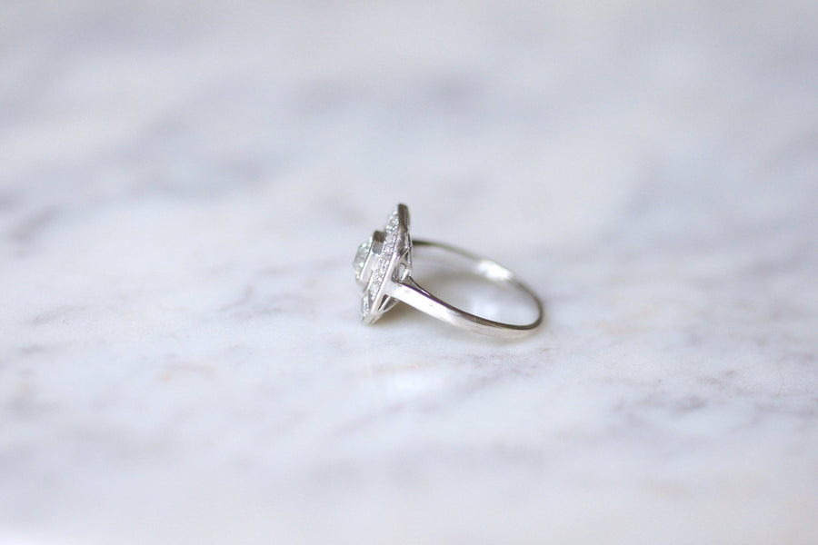 Art Deco octagonal platinum and diamond engagement ring - Galerie Pénélope