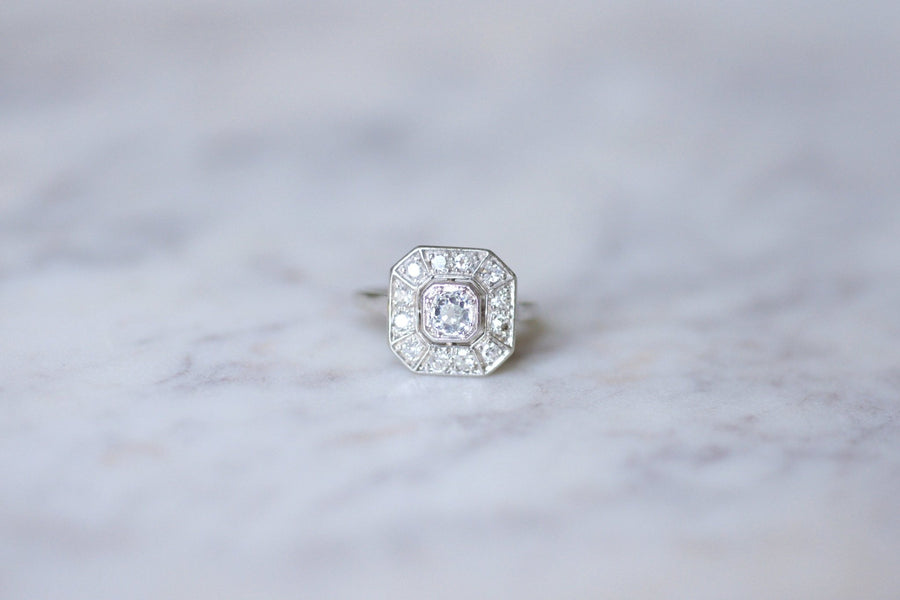 Art Deco octagonal platinum and diamond engagement ring - Galerie Pénélope