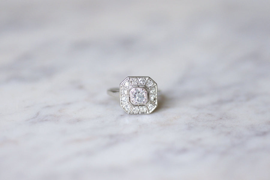 Art Deco octagonal platinum and diamond engagement ring - Galerie Pénélope
