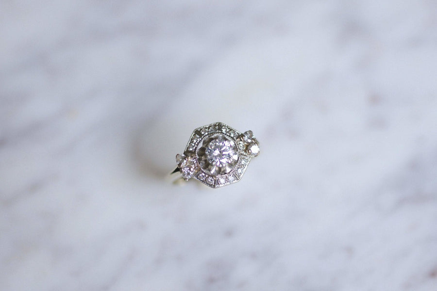 Art Deco platinum, white gold and diamond 0.55Ct engagement ring - Galerie Pénélope