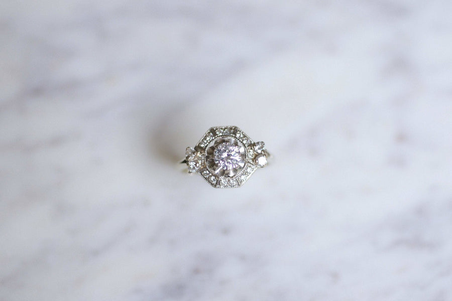 Art Deco platinum, white gold and diamond 0.55Ct engagement ring - Galerie Pénélope