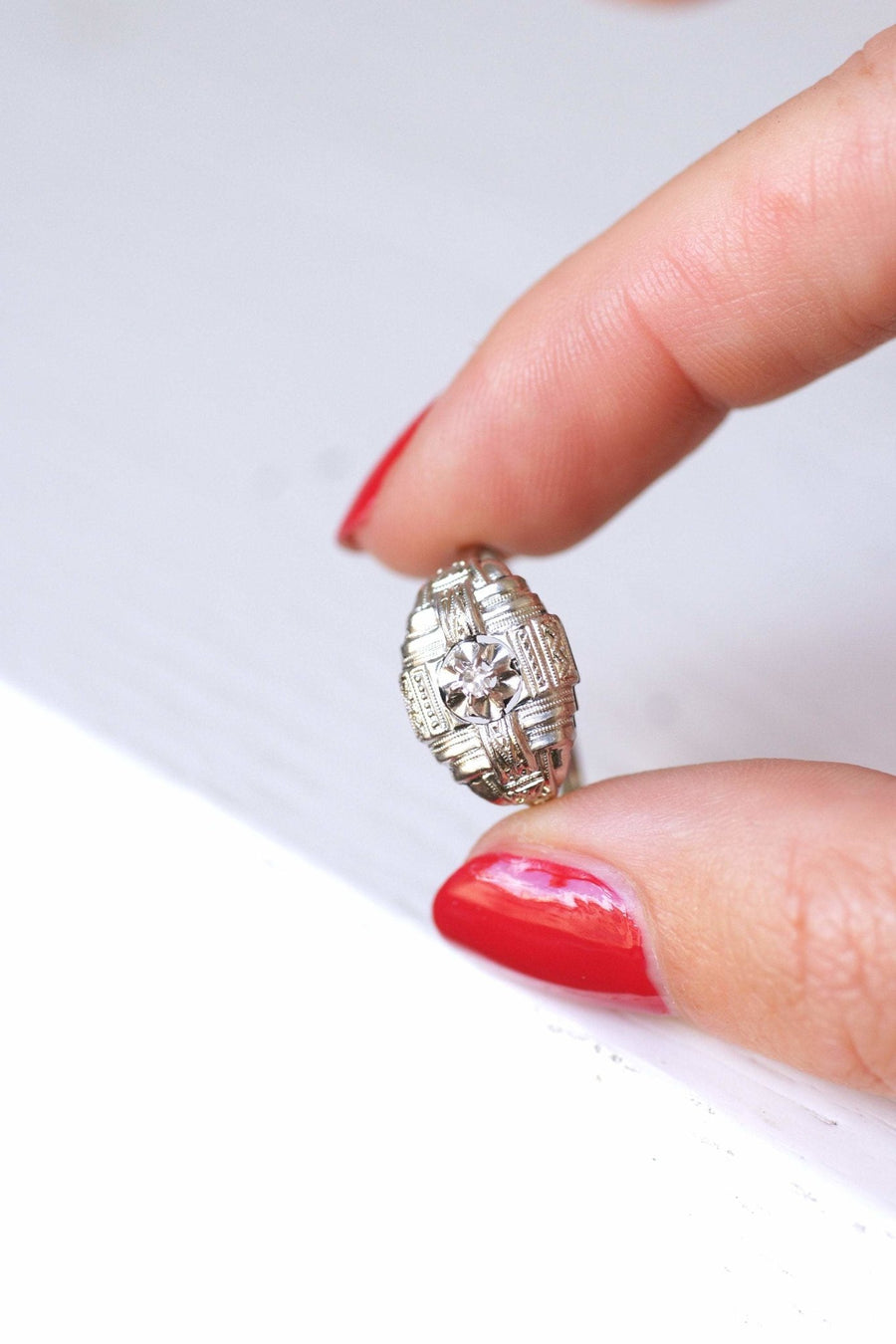 Art Deco platinum, white gold and diamond engagement ring - Galerie Pénélope