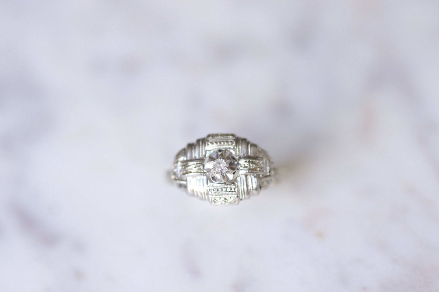 Art Deco platinum, white gold and diamond engagement ring - Galerie Pénélope