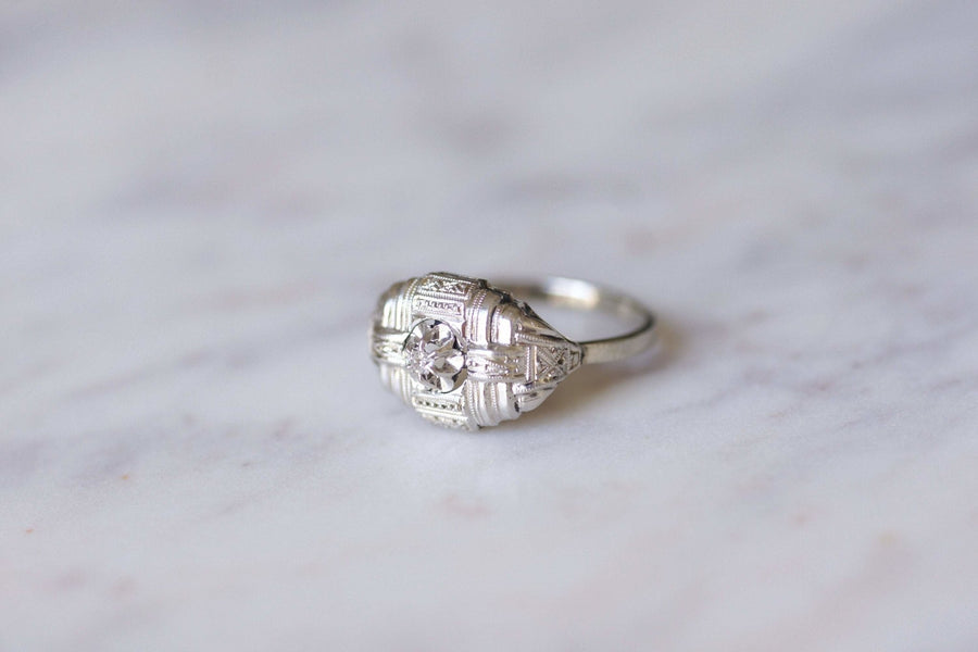 Art Deco platinum, white gold and diamond engagement ring - Galerie Pénélope