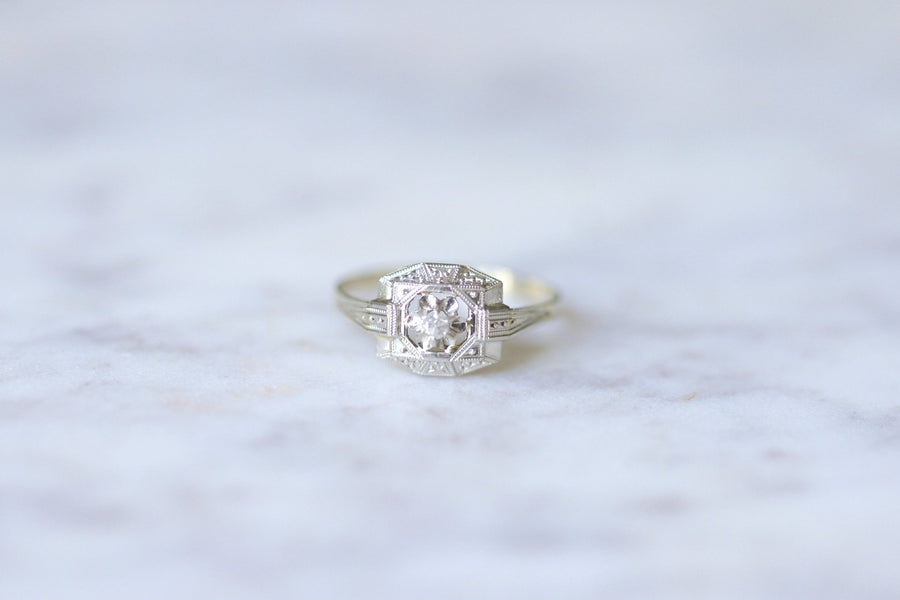 Art Deco platinum, white gold and diamonds engagement ring - Galerie Pénélope