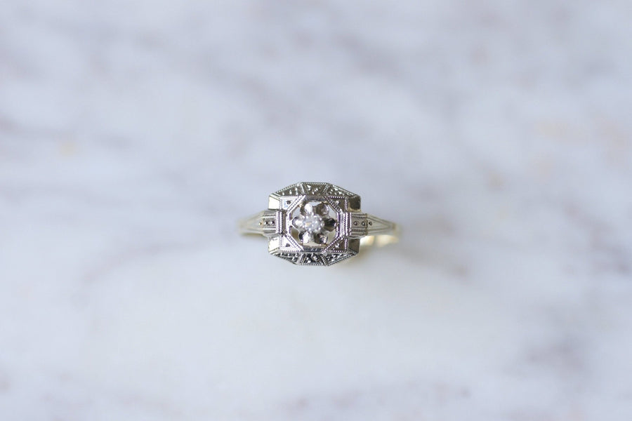 Art Deco platinum, white gold and diamonds engagement ring - Galerie Pénélope