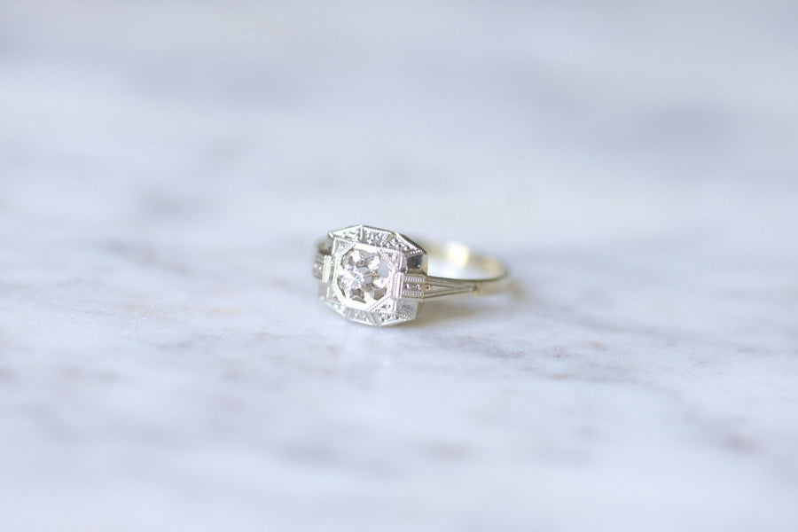 Art Deco platinum, white gold and diamonds engagement ring - Galerie Pénélope