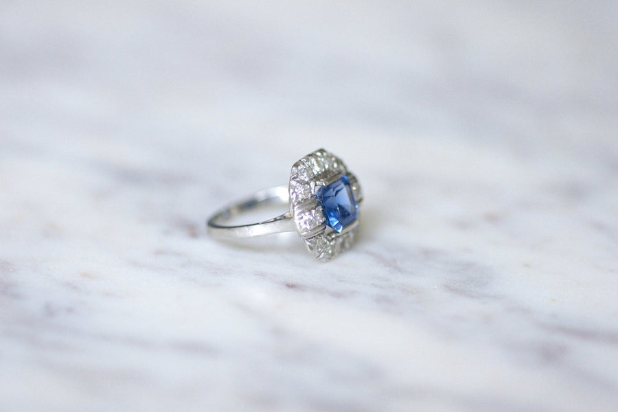 Art Deco Sapphire 2.57 Cts diamond setting engagement ring on platinum - Galerie Pénélope