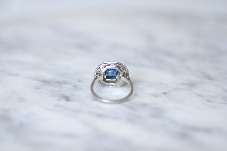 Art Deco Sapphire 2.57 Cts diamond setting engagement ring on platinum - Galerie Pénélope