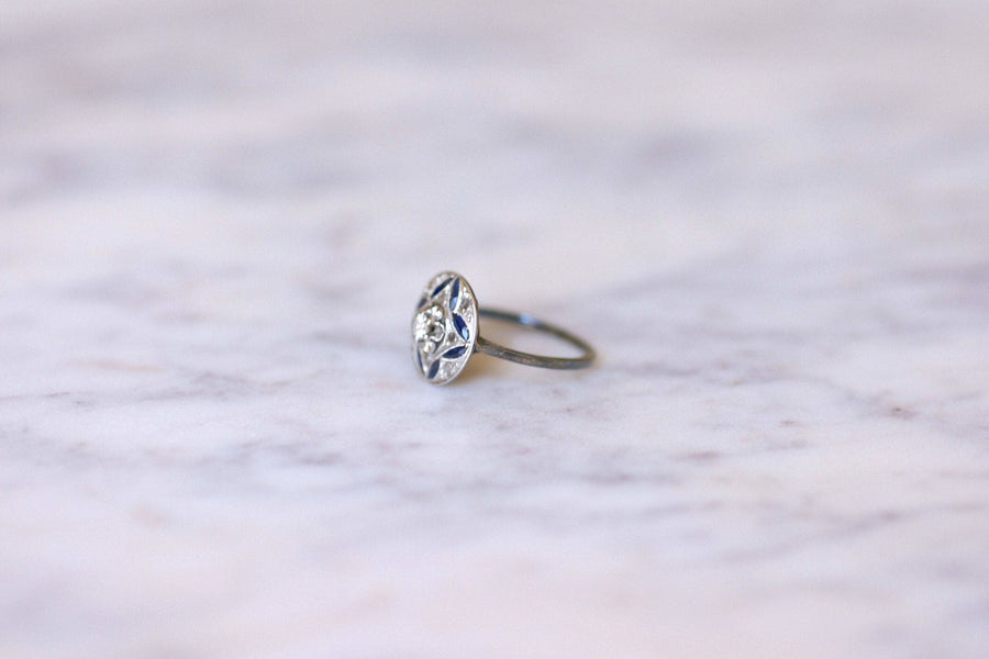 Art Deco sapphires and diamonds engagement ring - Galerie Pénélope