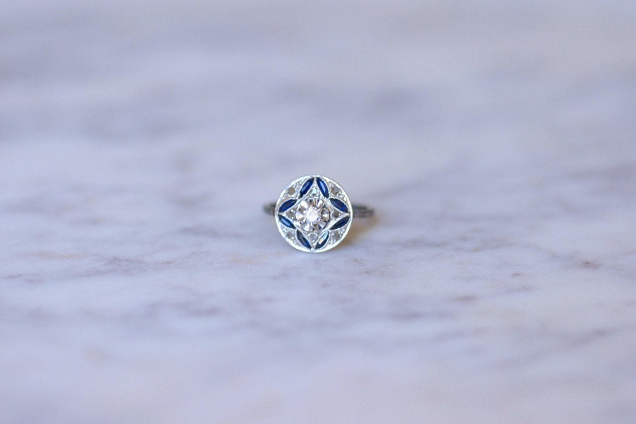 Art Deco sapphires and diamonds engagement ring - Galerie Pénélope