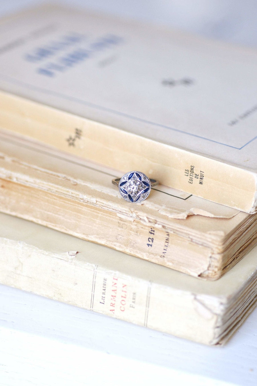Art Deco sapphires and diamonds engagement ring - Galerie Pénélope