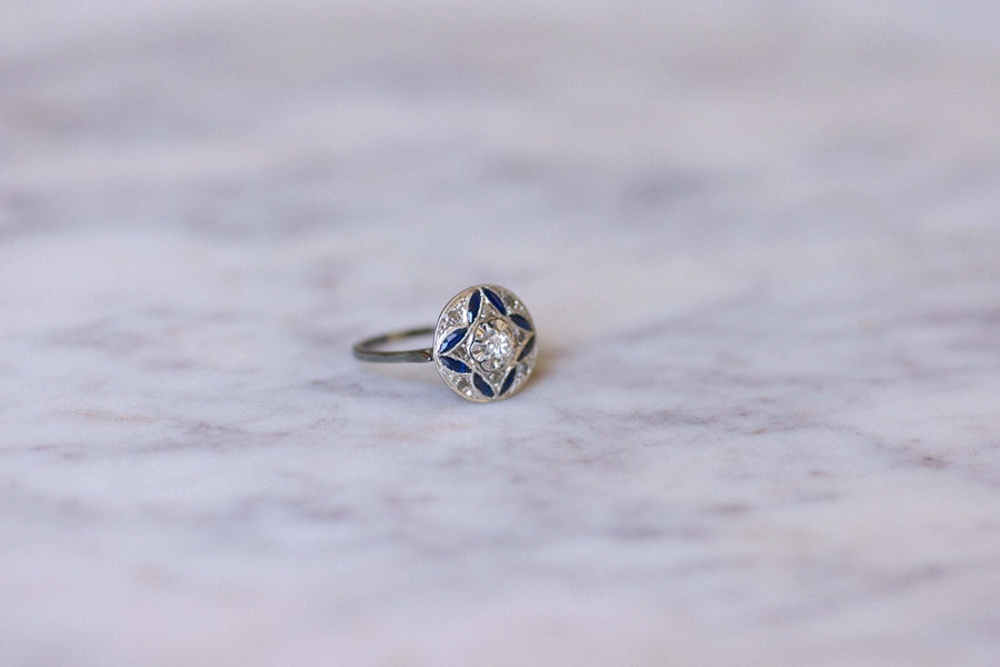 Art Deco sapphires and diamonds engagement ring - Galerie Pénélope
